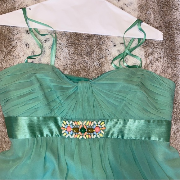 BCBGMAXAZRIA EMERALD GREEN/BLUE SILK CHIFFON WOVEN STRAPLESS MINI COCKTAIL DRESS - Picture 6 of 14